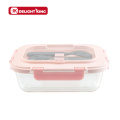 Bento de vidrio de borosilicato apto para microondas escolar con cubiertos